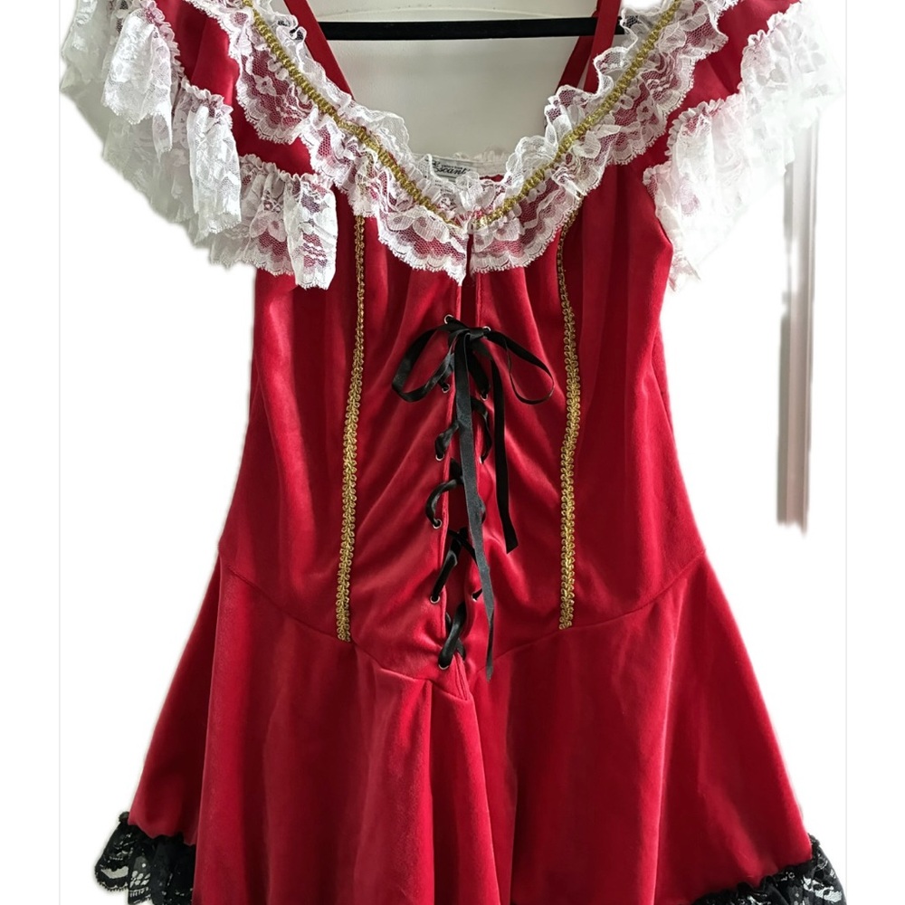 Women’s Escante Collection Red Lace-Up Pirate Costume with White Lace Trim Sz M